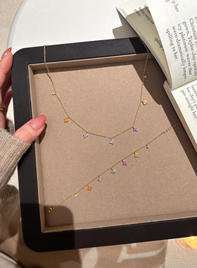 S925纯银彩色锆石满天星四叶草轻奢高级感甜美春夏多巴胺项链手链