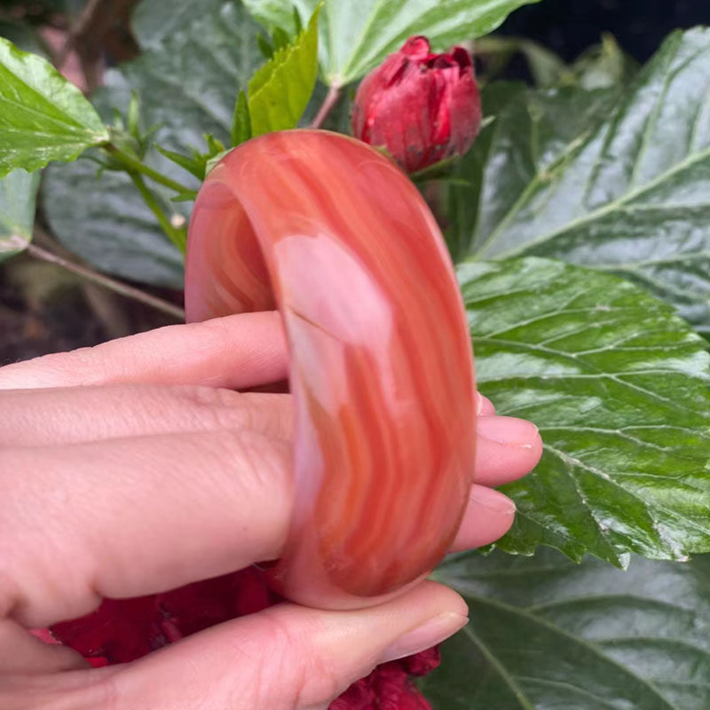 高货玉石水晶缠丝红玛瑙独特花纹玉镯子加宽加厚宽版手镯
