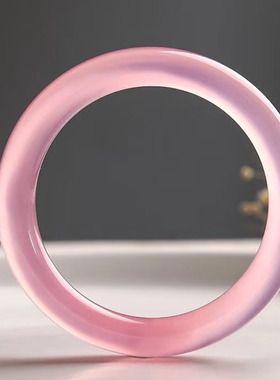 冰种玛瑙玉髓手镯女粉紫色少女款正圈高冰高透款浅紫色美人镯