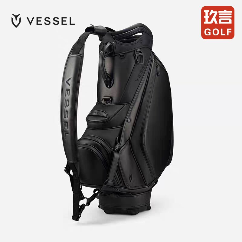 VESSEL高尔夫球包男士 9寸皮革防水泼golf bag职业球袋可装全套杆
