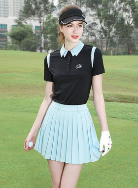 夏ZG6高尔夫女装球服装女显瘦速干短袖T恤网球服女浅蓝色网球裙子