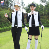 白色秋冬保暖羽绒服马甲背心女 黑色长裤 ZG6高尔夫服装 女球衣套装