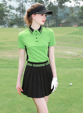 ZG6高尔夫女装球服装女速干绿色短袖T恤网球服女黑色显瘦百褶裙子