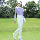 6高尔夫女装 长裤 球服装 T恤紫色上衣白色修身 女 女运动球衣长袖