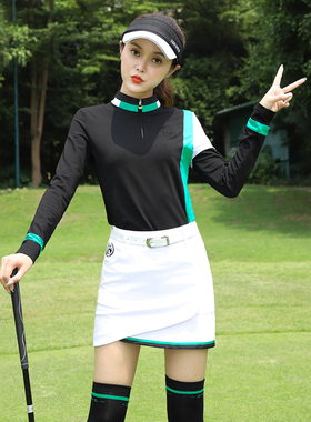 ZG6高尔夫女装golf球服装衣服女19秋冬长袖黑色上衣防走光半身裙