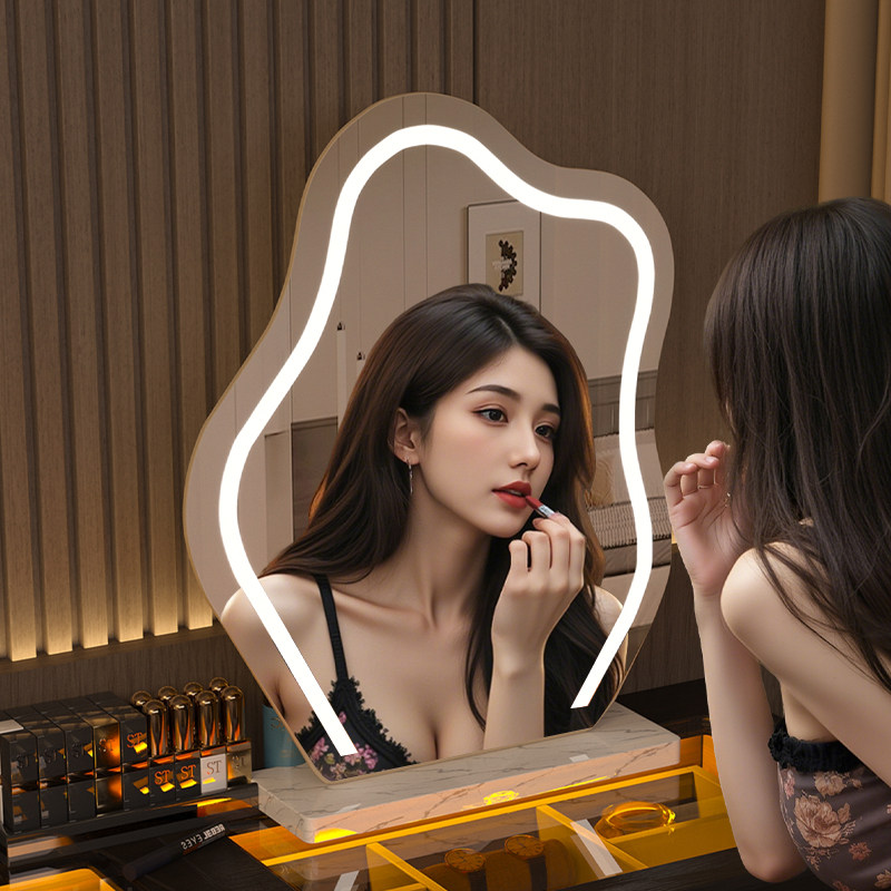 云朵化妆镜台式桌面镜子轻奢高级感带灯化妆镜家用卧室智能补妆镜
