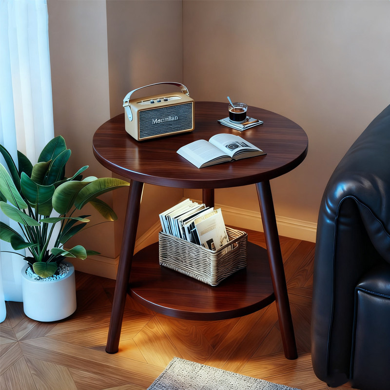 小桌子沙发边几侧边茶几小圆桌客厅置物架中古风小户型实木床头桌
