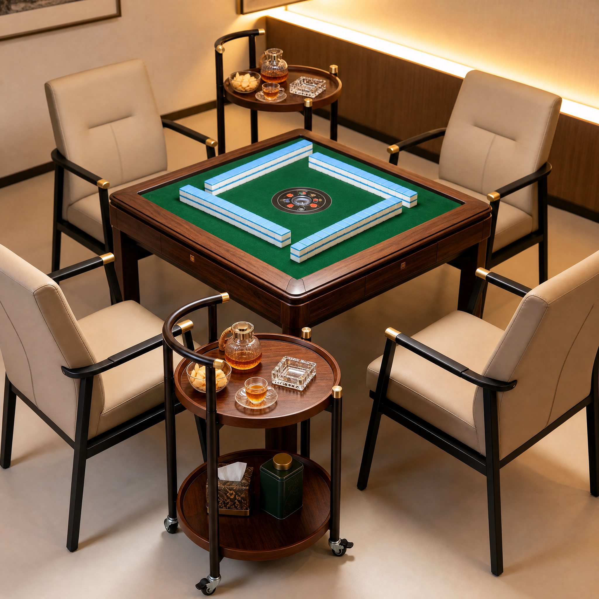 玛奇伦棋牌室专用可移动茶几麻将打牌带轮小推车沙发边几小型茶桌图片