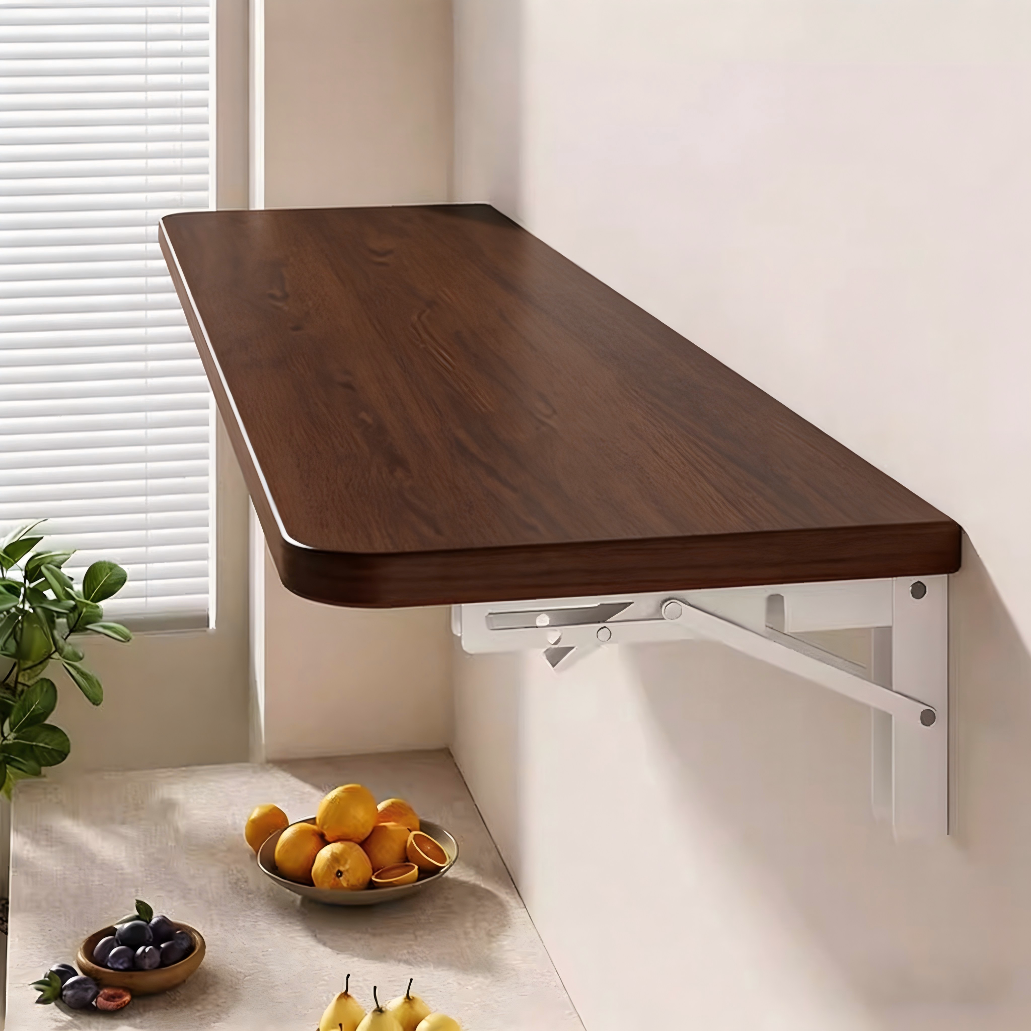 实木厨房墙上置物架折叠桌木板一字挂墙面客厅免打孔隔板层板书架