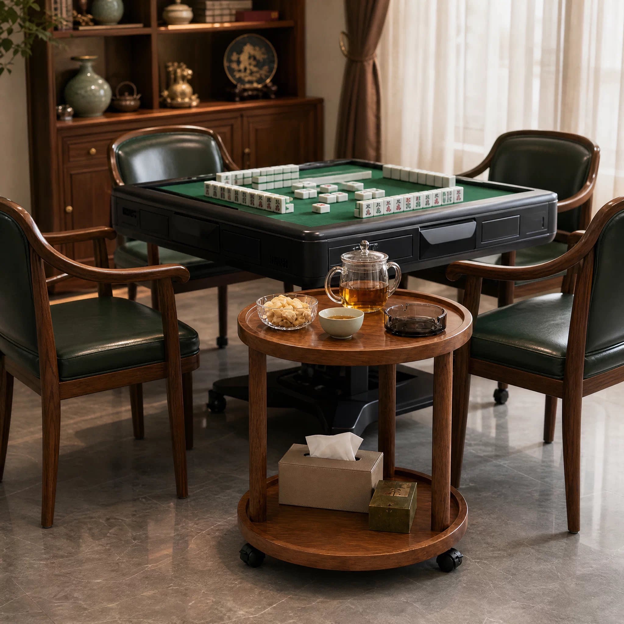 边几麻将桌茶水架茶楼棋牌室专用图片