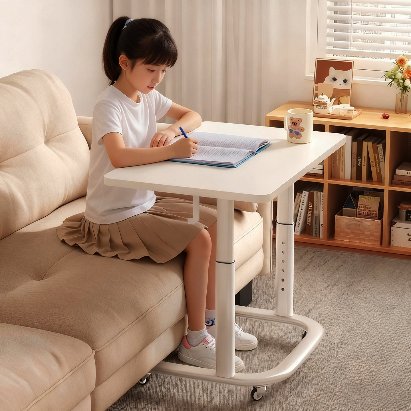 可移动升降床边桌儿童学习桌客厅沙发边桌可调节升降桌床上书桌子