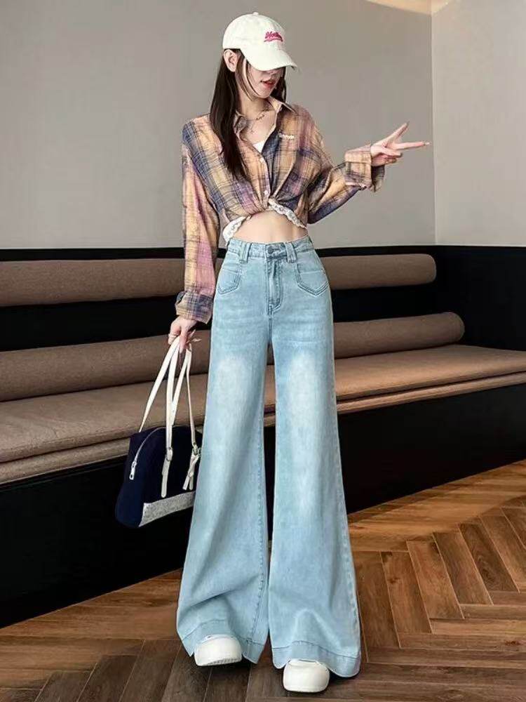 阔腿微喇牛仔裤女2026春季新款辣妹显瘦不贴腿拖地喇叭裤hz1932