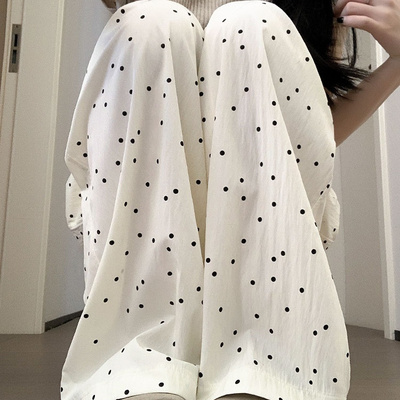 波点阔腿裤女夏季薄2025新款休闲裤小个子肌理感慵懒冰丝山本裤子