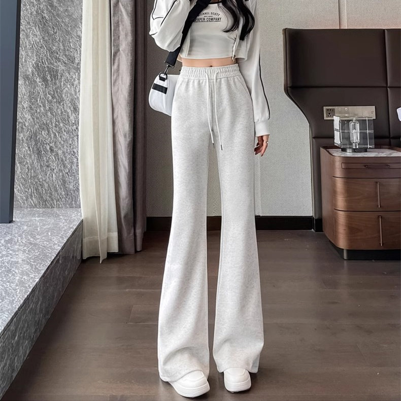 白灰色微喇裤女2025新款高腰修身百搭时尚垂感阔腿长裤