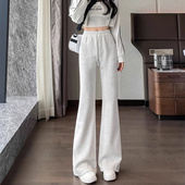 垂感阔腿长裤 白灰色微喇裤 百搭时尚 高腰修身 女2025新款