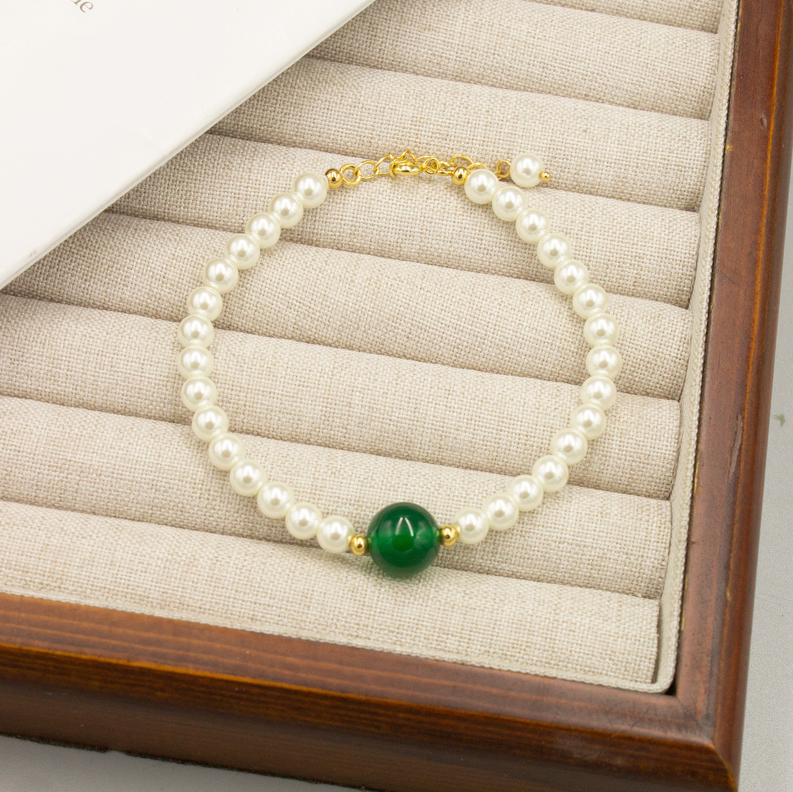 新美瑞天然绿玛瑙珍珠手串