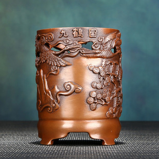 铜欣祥紫铜仙鹤笔筒摆件书房办公桌装饰品文房用品送恩师长辈