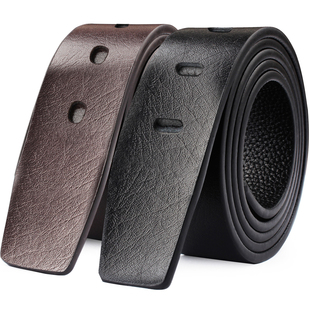无头皮带条男平滑扣真皮不带头针扣背面头层牛皮纯腰带男裤 带无扣