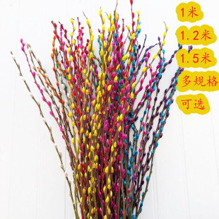 1.5米高银柳真花鲜枝年宵花卉福桶红色七彩干花客厅装饰摆设