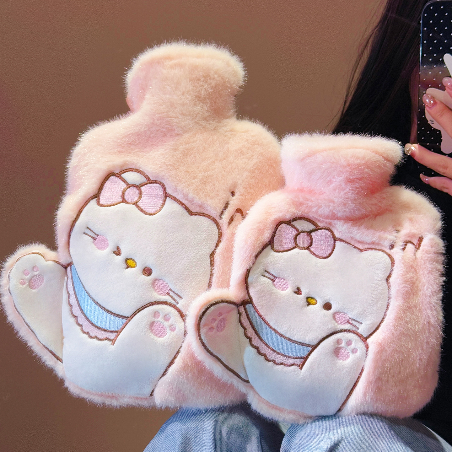 可爱猫咪可插手注水热水袋敷肚子