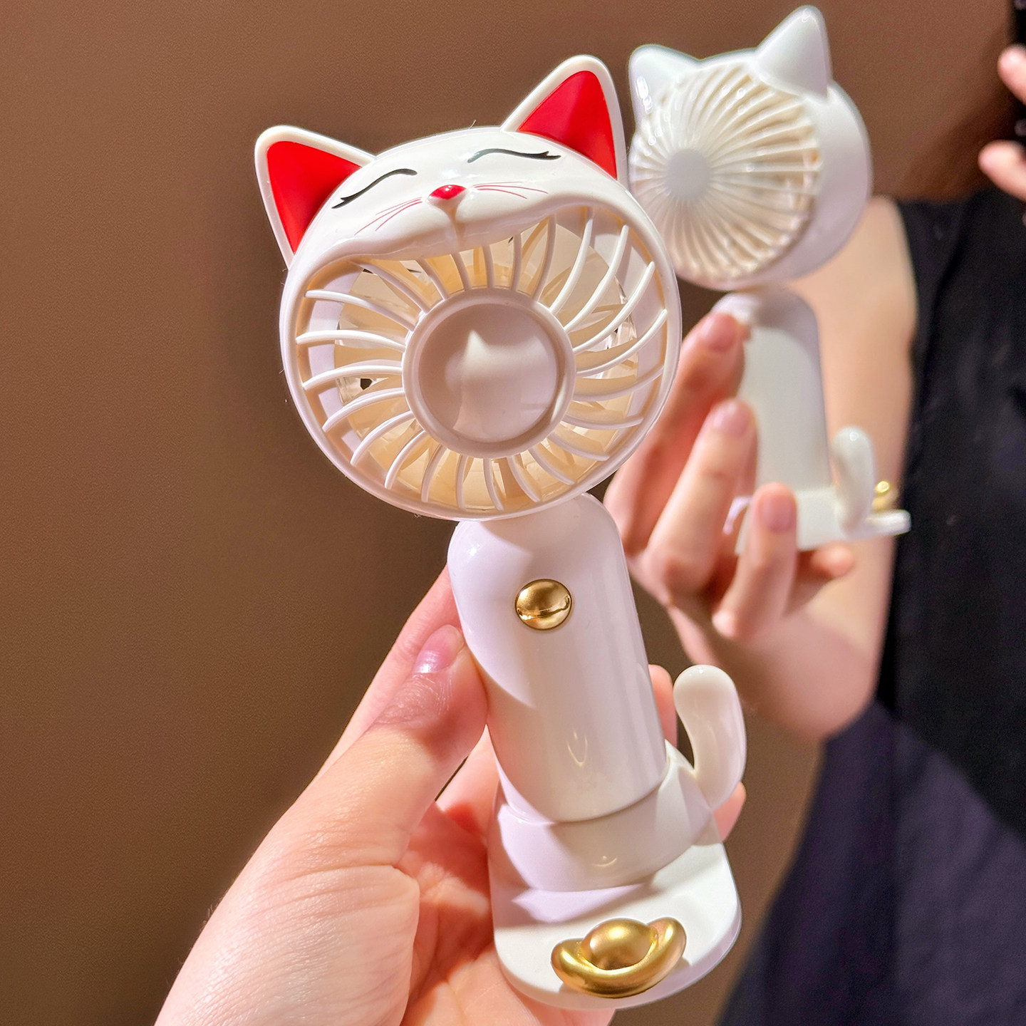 可爱招财猫小风扇手持便携式随身usb充电扇桌面可立静音学生宿舍