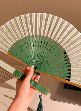 中国风古典扇子随身便携折叠绿色叶子小折扇子汉服旗袍舞蹈扇夏天