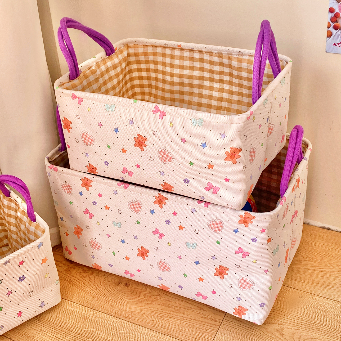 可爱星星小熊加厚布艺收纳筐家用客厅玩具零物储物篮大容量脏衣篓