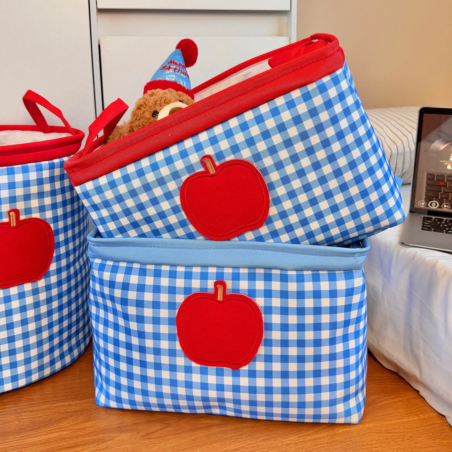 蓝色收纳筐杂物整理盒置物架篮子