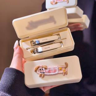 可爱小狗指甲剪刀套装工具便携家用修脚套装斜口钳挖耳勺4件套
