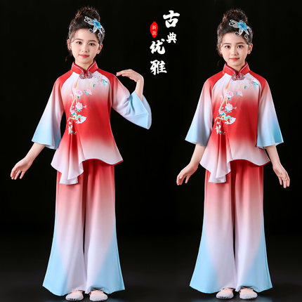 儿童古典秧歌表演服幼儿喜庆腰鼓服中国舞少儿扇子舞手绢舞演出服