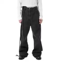 【Hot Pants】Ann Demeulemeester Straight-Leg Washed Gray Baggy Jeans, Same Style as Wook