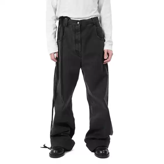 【Hot Pants】Ann Demeulemeester Straight-Leg Washed Gray Baggy Jeans, Same Style as Wook