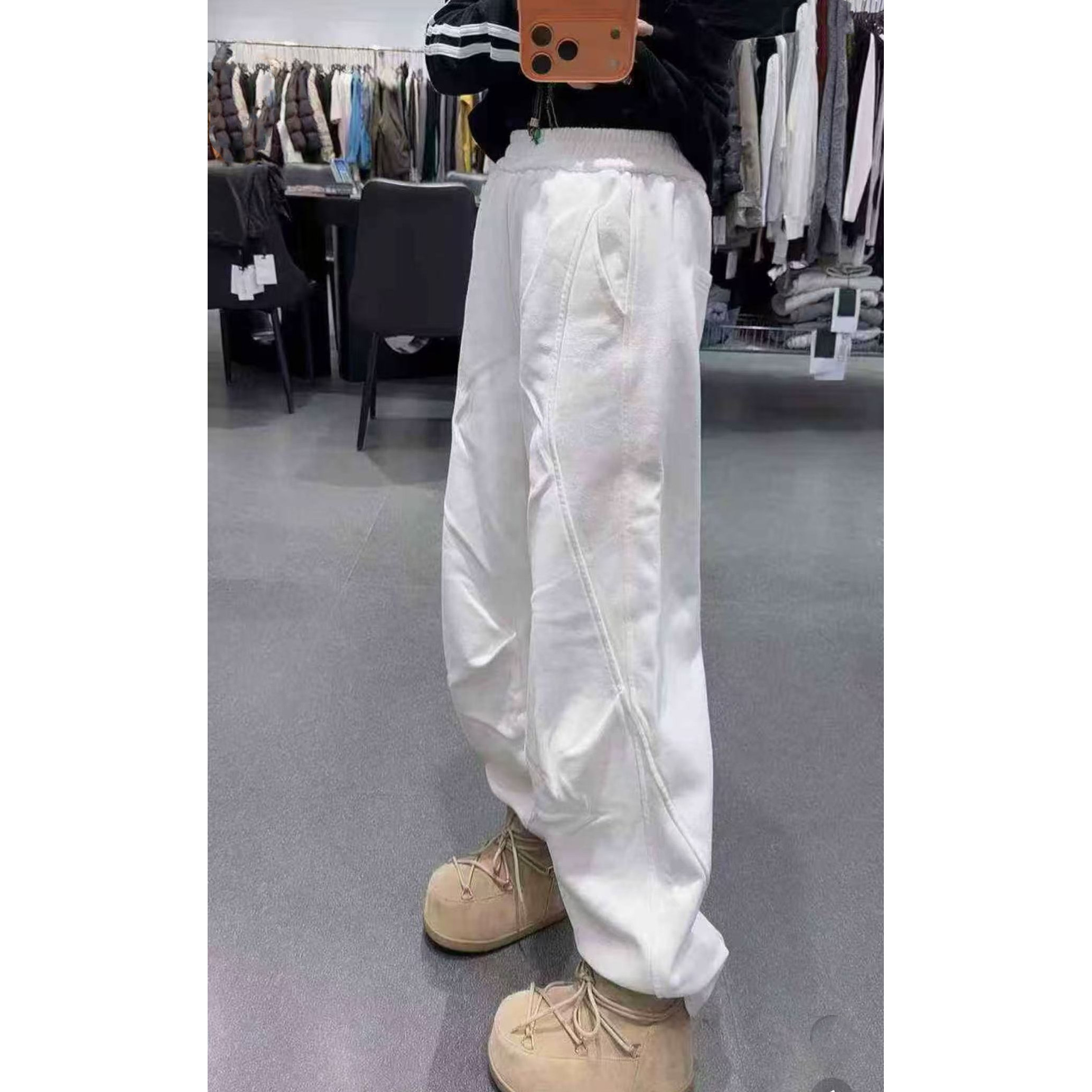 高腰松紧裤女2025年冬季新款宽松百搭加厚显瘦束脚裤长裤哈伦裤潮