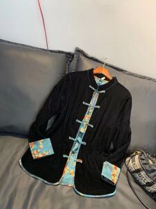 盘扣金丝绒二棉外套女春秋新款百搭上衣印花显瘦减龄加棉加厚外衣