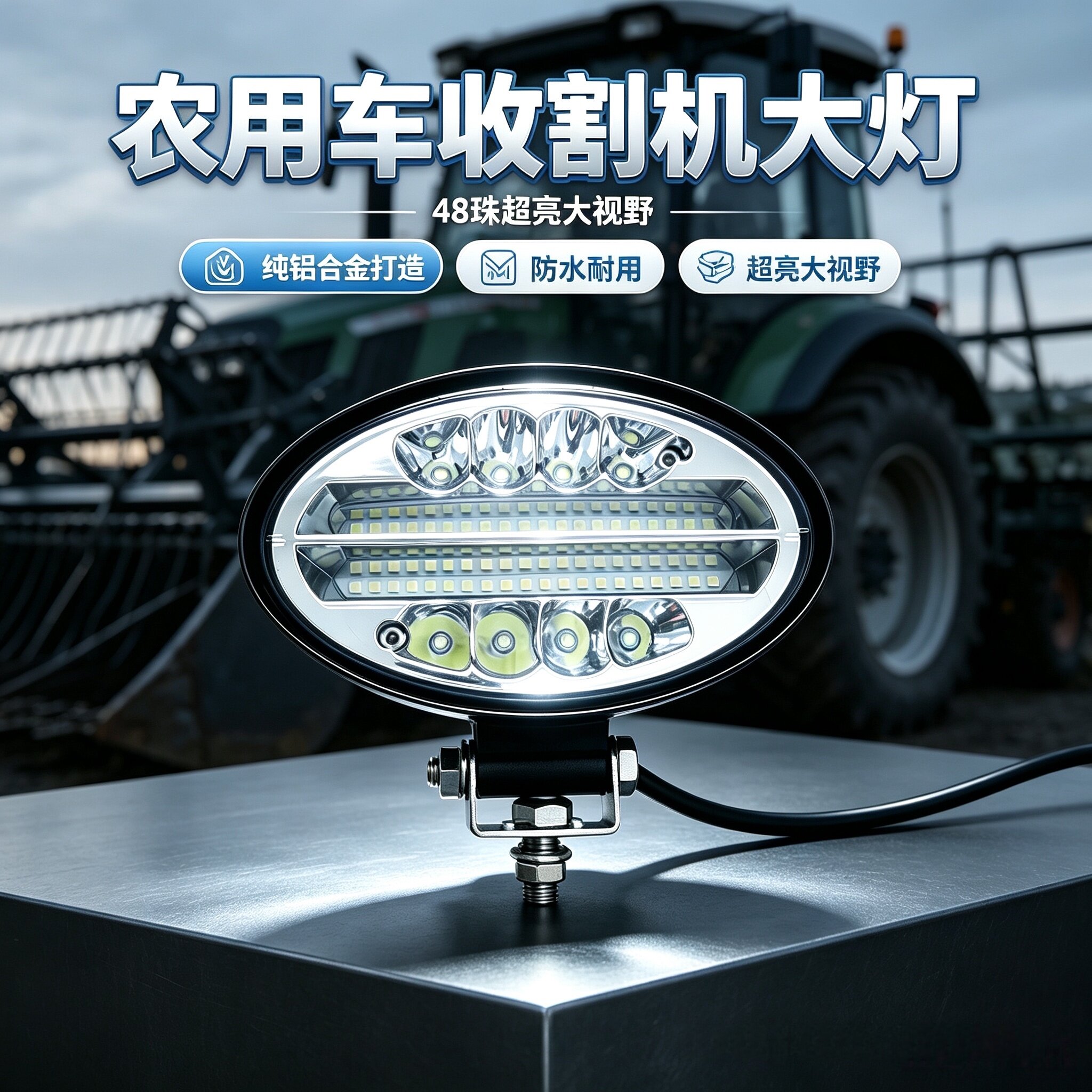 拖拉机前大灯收割大灯农用车椭圆形大灯收割机LED大灯48珠大视野