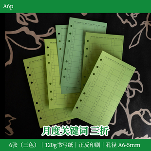 A6p｜关键词追踪 月度打卡 三折页 绿色内页 手帐活页替芯