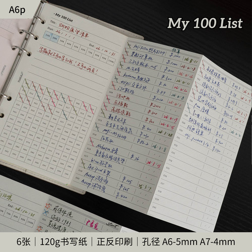 A6p｜My 100清单 三折页 愿望清单 购物清单 年度清单100件事内页