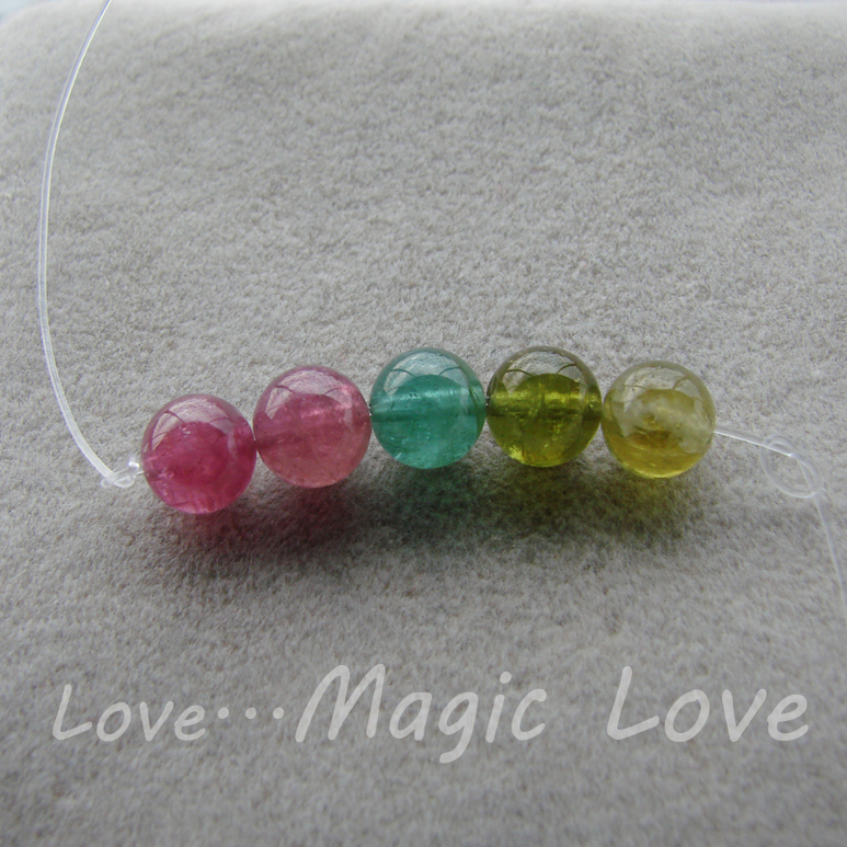 【Magic Love】天然荧光糖果色粉黄蓝绿碧玺◎7mm圆珠一组特价