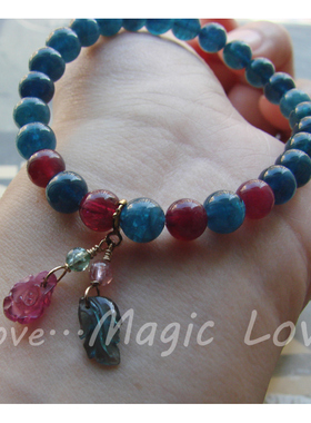【Magic Love】天然稀有全宝蓝鸽血红碧玺6.5mm圆珠手链带坠特价