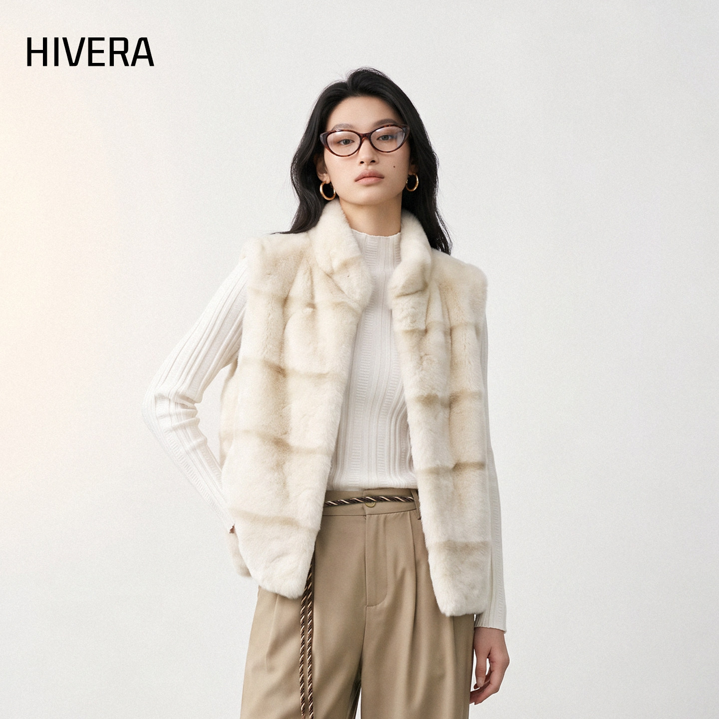 HIVERA獭兔毛环保皮草马甲女款图片