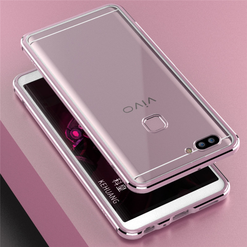 iy Bicolor Aurora Aluminum Metal Bumper Scratch Resistant Transparent PC Case Cover for vivo X20