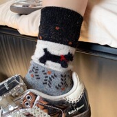 好复古 毛绒狗狗袜子女慵懒堆堆 超保暖 秋冬费尔岛小狗 羊毛