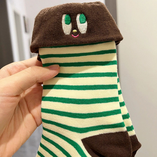 boombomb翻边条纹可爱袜子手缝创意女袜秋冬百搭日系小众设计潮袜