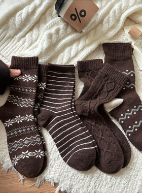栗子可可~浓郁复古氛围感真的太赞了！袜子女秋冬羊毛保暖加厚款