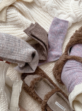 boom bomb杂色秋冬加厚绒羊毛袜韩国并线保暖堆堆袜ins女款百搭潮