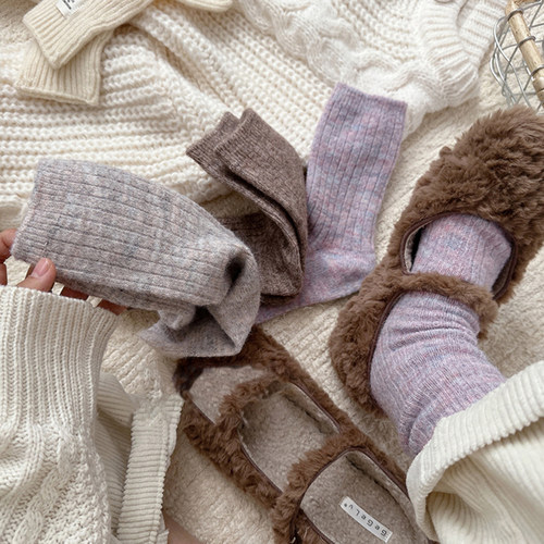 boom bomb杂色秋冬加厚绒羊毛袜韩国并线保暖堆堆袜ins女款百搭潮 - 封面