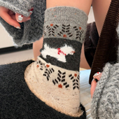 太好看了 羊毛小狗来咯 费尔岛图案真 袜子女秋冬加厚保暖中筒