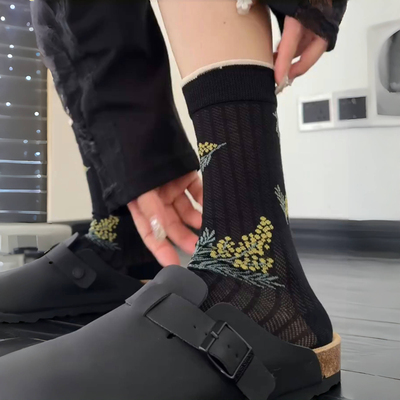 又薄又舒服的夏日花朵袜袜真的太美了！薄款袜子女夏天透气堆堆棉