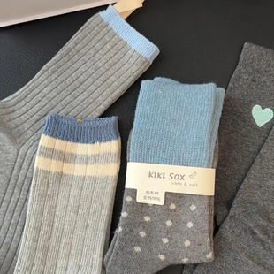 蓝灰色系也太美了!真的无法拒绝~简单干净百搭!灰色袜子女秋冬