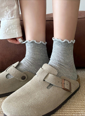 镂空小短袜也太好穿了吧~灰色+勃肯妥妥夏日少女风~薄款袜子女棉